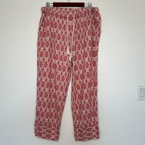 Faherty Pull on Pants Size XL Red Baggy Linen Blend Clara Ikat Cropped
